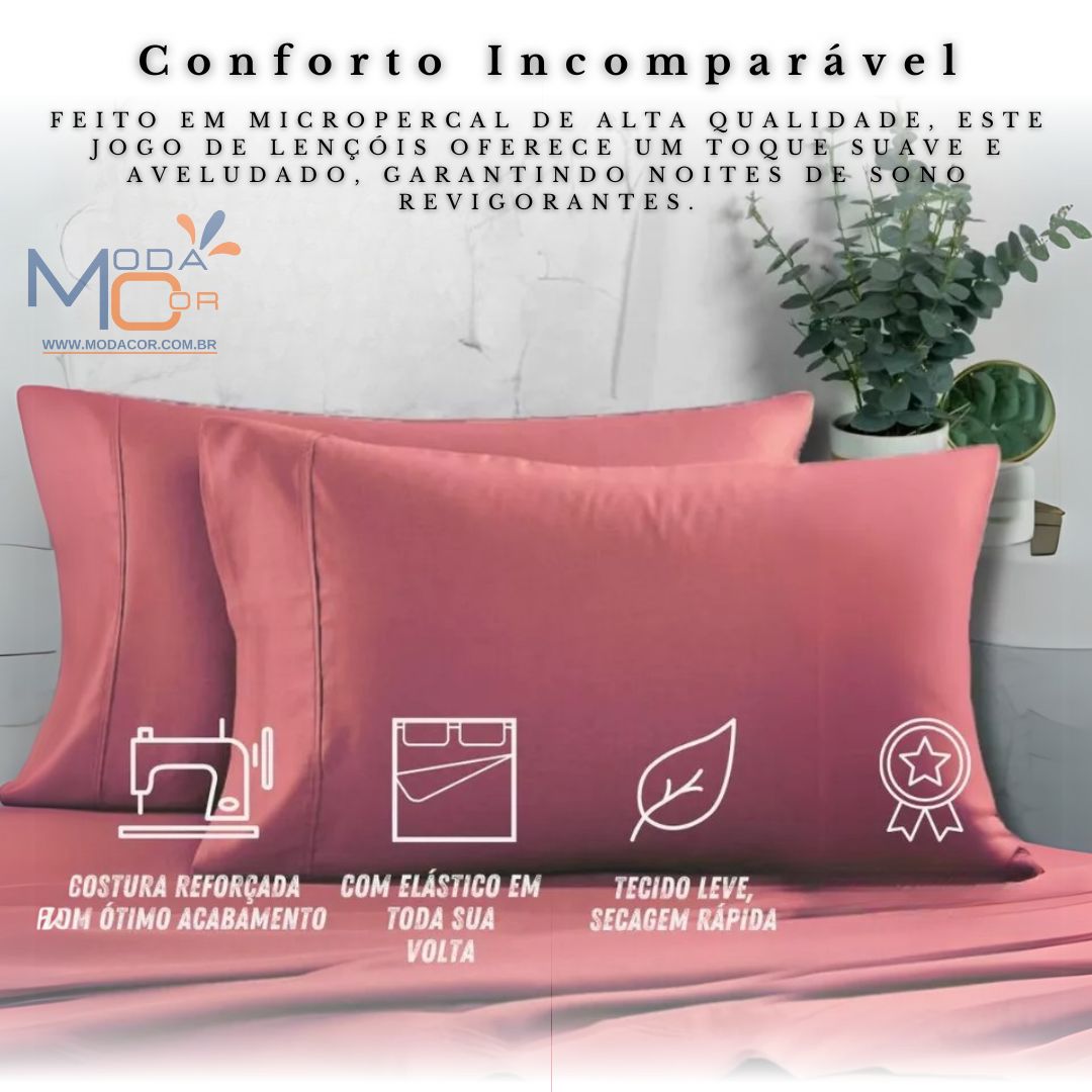 Jogo Lençol 3 Peças Casal Queen 400 Fios Micropercal Toque Suave Elástico Ponto Palito – SoftDream™