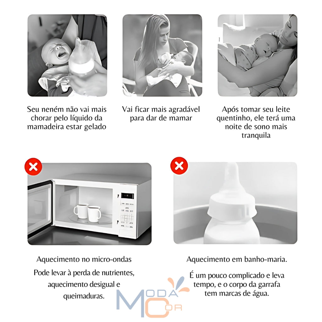 Aquecedor de Mamadeira Portátil USB Ajustável Térmico Viagem Bebê Passeio Leite Quente - ThermoBaby™