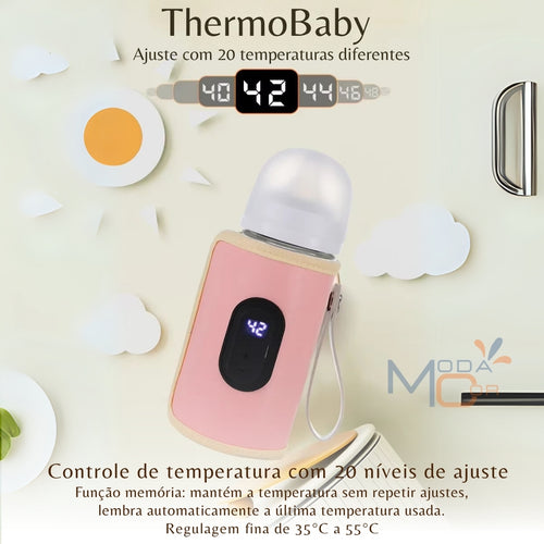 Aquecedor de Mamadeira Portátil USB Ajustável Térmico Viagem Bebê Passeio Leite Quente - ThermoBaby™