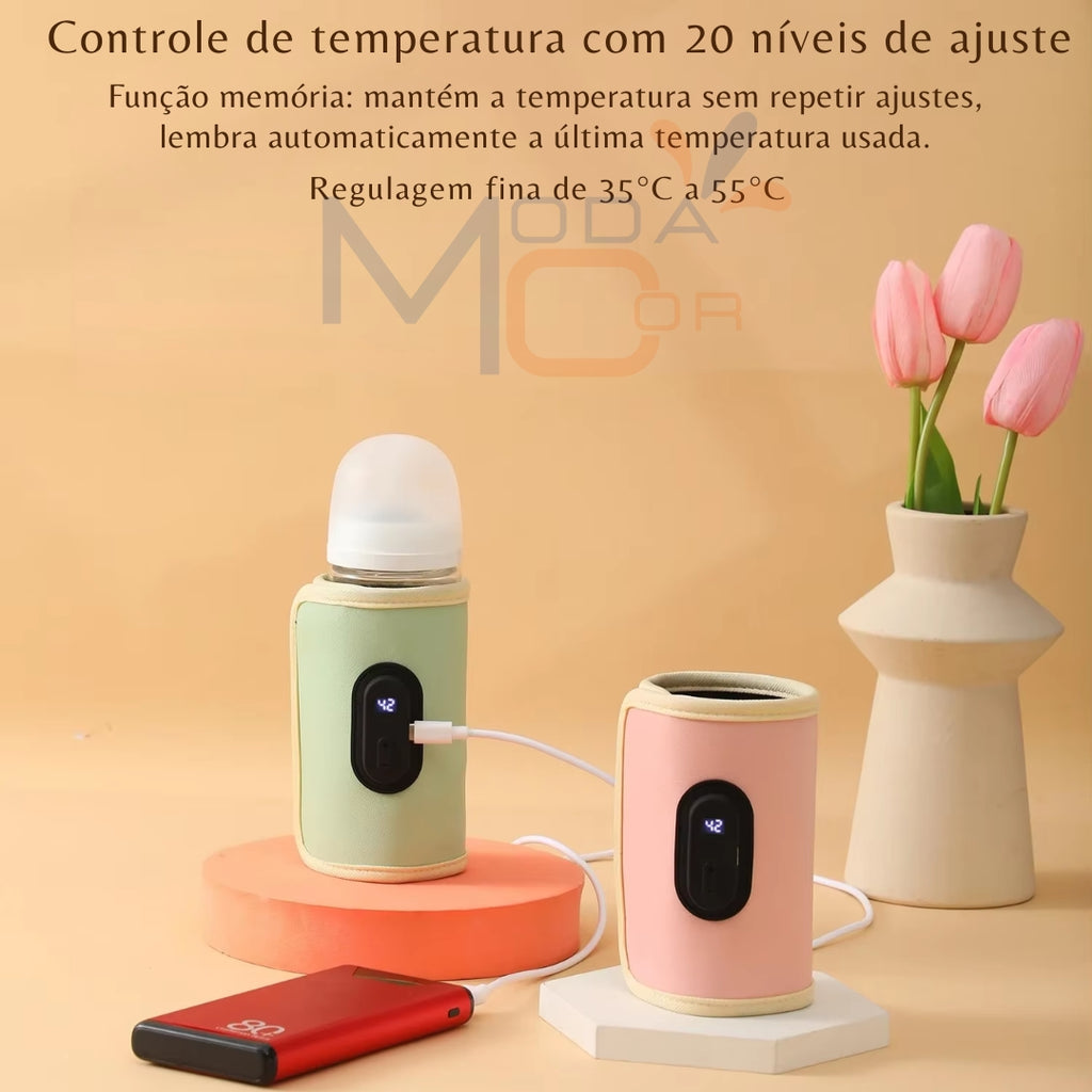 Aquecedor de Mamadeira Portátil USB Ajustável Térmico Viagem Bebê Passeio Leite Quente - ThermoBaby™