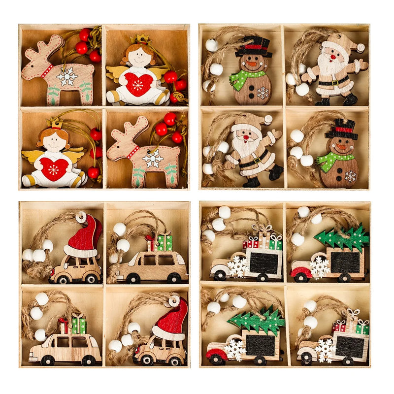 Decoração de Natal - 9/12PCS Enfeites Natalinos Em Madeira P/ Pinheirinho