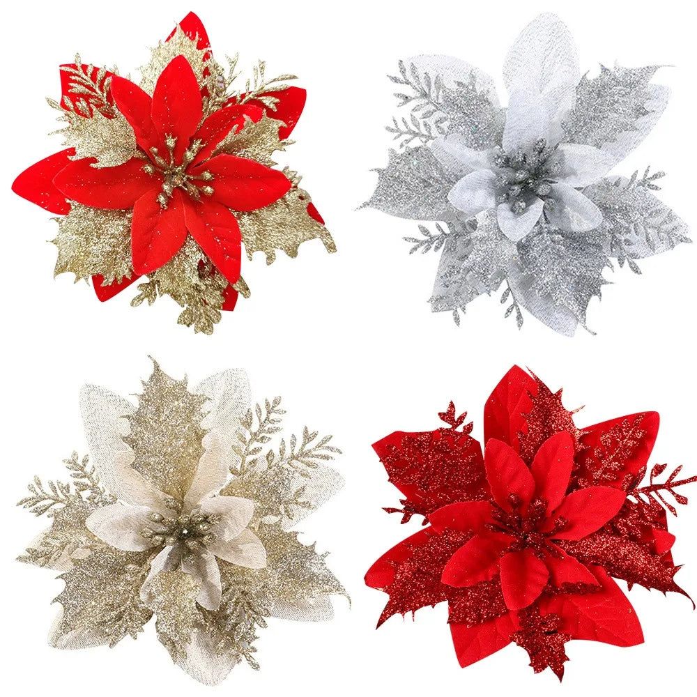 Decoração de Natal - Kit 10PCS Flores Brilhantes P/ Decoração FlowerChrist