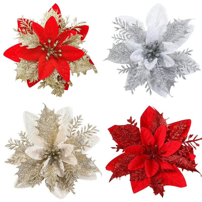 Decoração de Natal - Kit 10PCS Flores Brilhantes P/ Decoração FlowerChrist