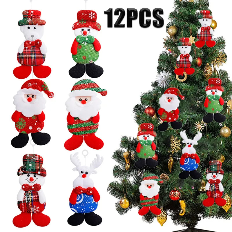 Decoração de Natal - 12PCS Enfeites Natalinos Em Tecido P/ Pinheirinho