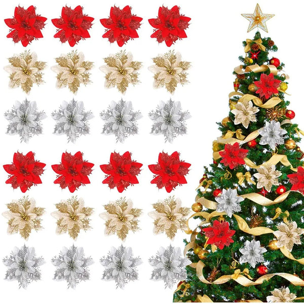 Decoração de Natal - Kit 10PCS Flores Brilhantes P/ Decoração FlowerChrist