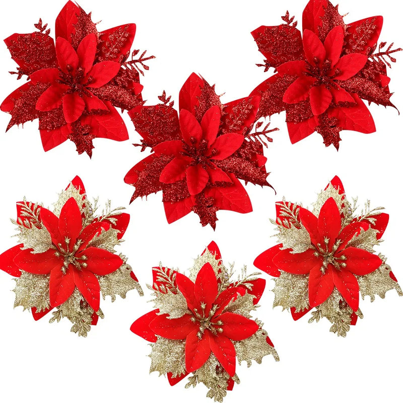 Decoração de Natal - Kit 10PCS Flores Brilhantes P/ Decoração FlowerChrist