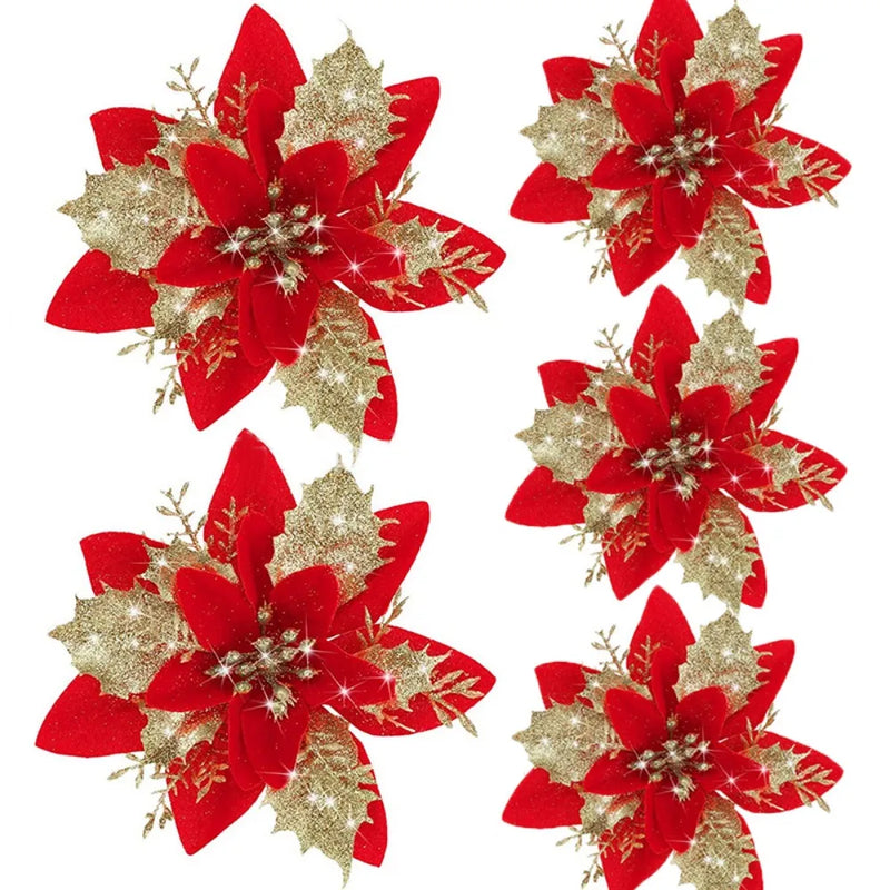 Decoração de Natal - Kit 10PCS Flores Brilhantes P/ Decoração FlowerChrist