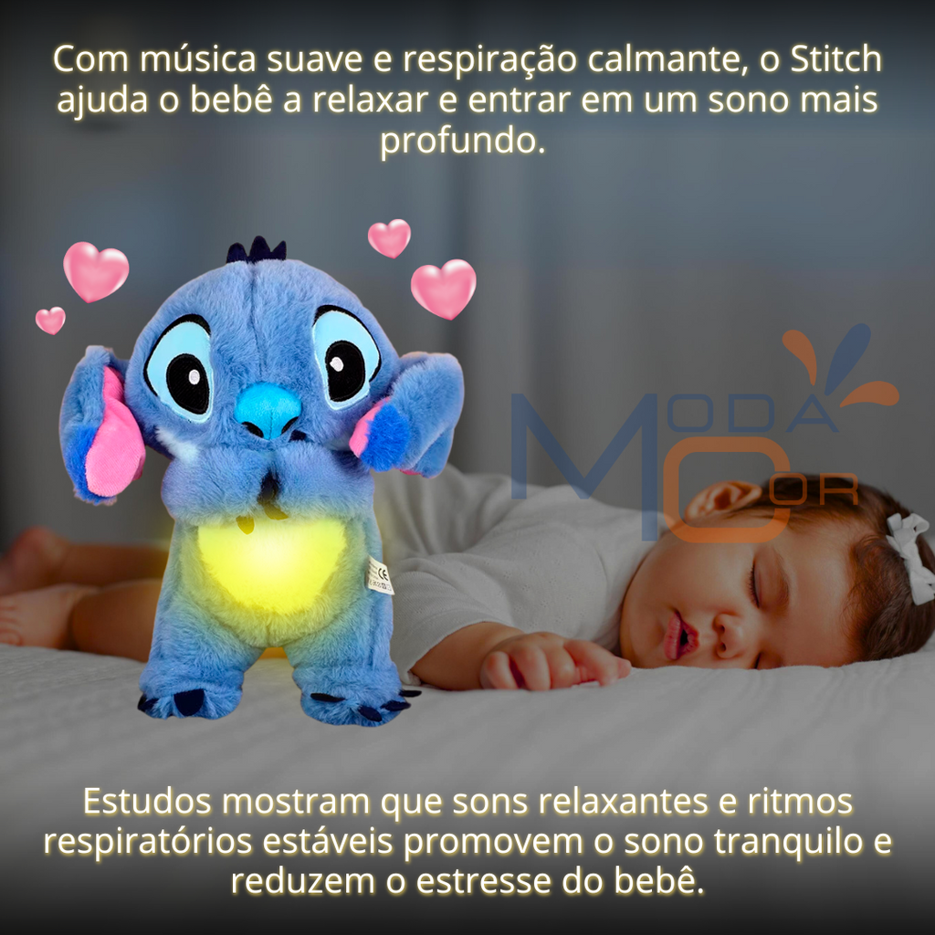 Pelúcia Stitch Disney Azul com Luz Som Respira Relaxante Ansiedade Sono Tiktok Autismo – StitchZen™