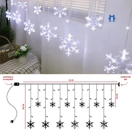 Decoração de Natal - Cortina Led Flocos de Neve SnowPlus