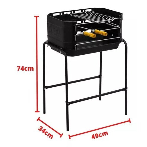 Churrasqueira Móvel Desmontável Portátil + Grelha + Espetos Trilha Em Aço Carbono Reforçado- Pro Tork