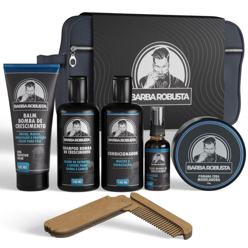 Kit Masculino Barba Shampoo Condicionador Balm Óleo Cera Necessaire