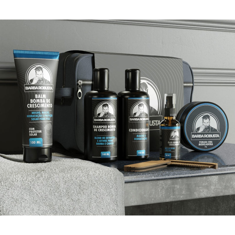 Kit Masculino Barba Shampoo Condicionador Balm Óleo Cera Necessaire