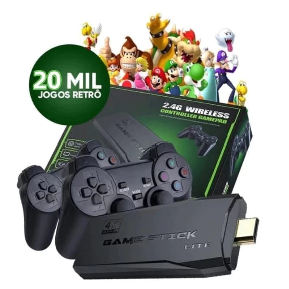 Video Game Stick 4K 64Gb 10Mil Jogos Retro 2 Controles Sem Fio