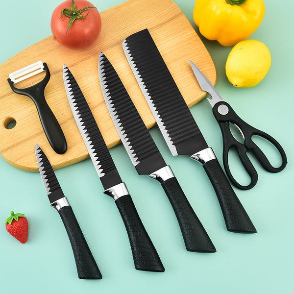 Kit de 6 Facas Churrasco Inox Cozinha Profissional Antiaderente