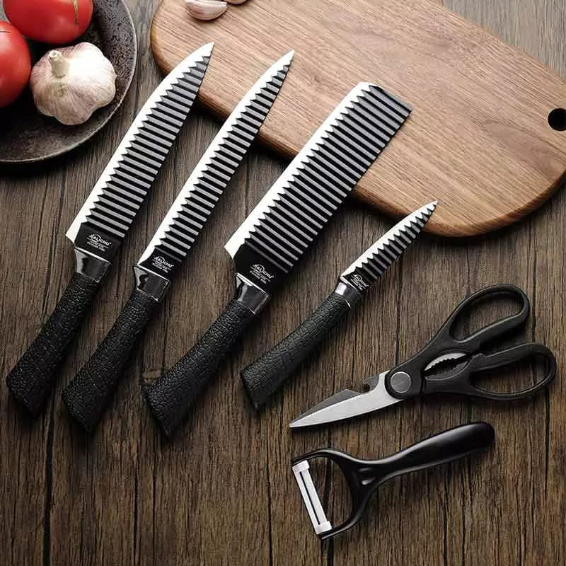 Kit de 6 Facas Churrasco Inox Cozinha Profissional Antiaderente