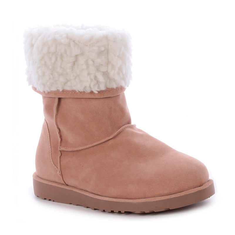 Bota Feminina Uggui Bege com Branco Forrada Com Pelos Para Frio Inverno Neve