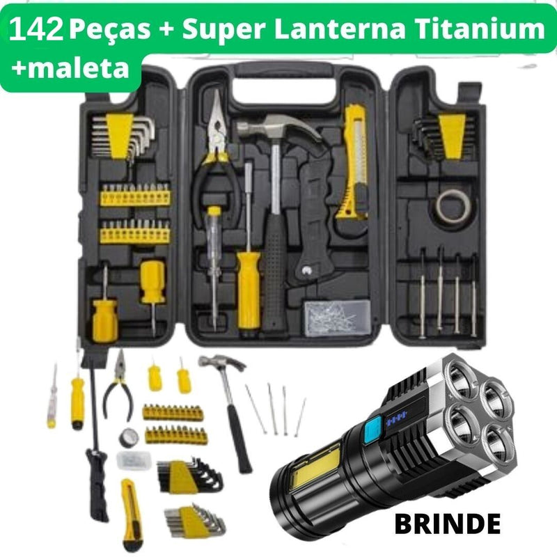 Jogo de Ferramentas 142 Peças - Titanium Duty + Super Lanterna de Brinde