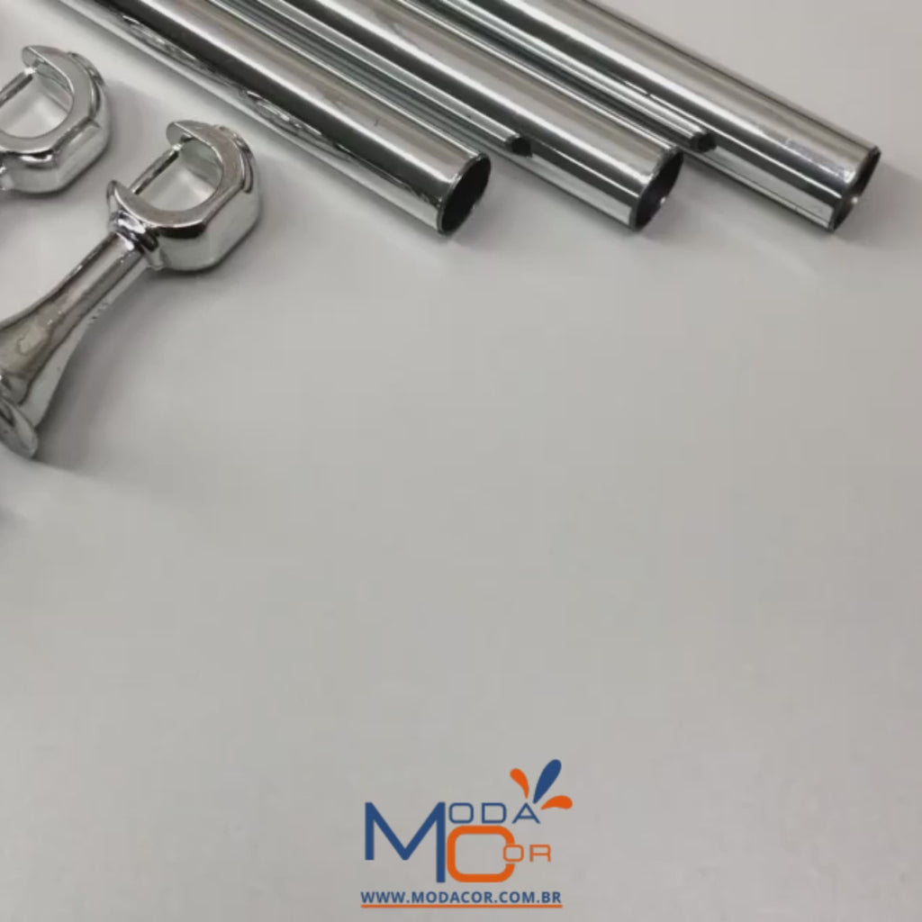 Ponteira e suporte do kit varão cortina EleganceSteel em aço cromado