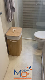 Cesto Roupa Suja Dobrável Bambu 70L Lavanderia Quarto Banheiro com Tampa Retangular Forrado BambuLuxe™