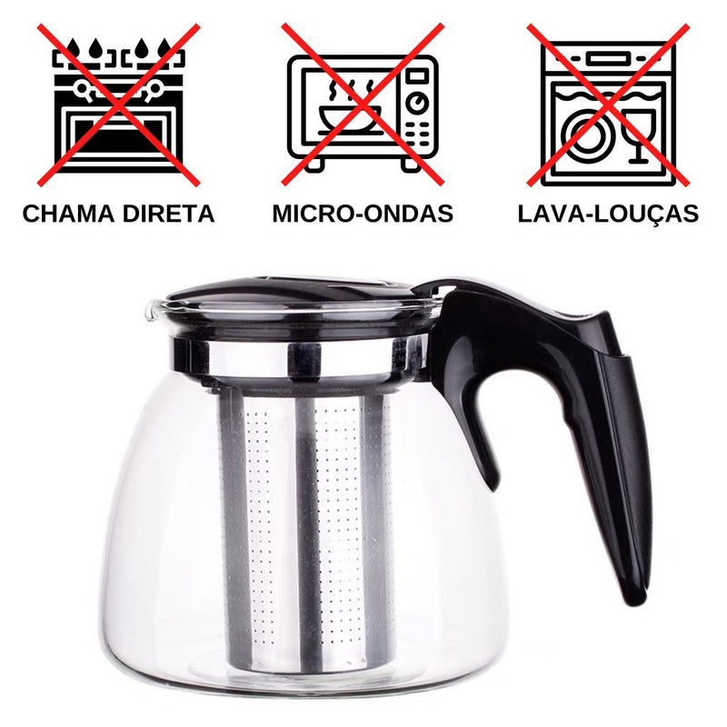 Bule De Vidro 950ml Com Passador Para Chá Café Inox Bule Com Tampa