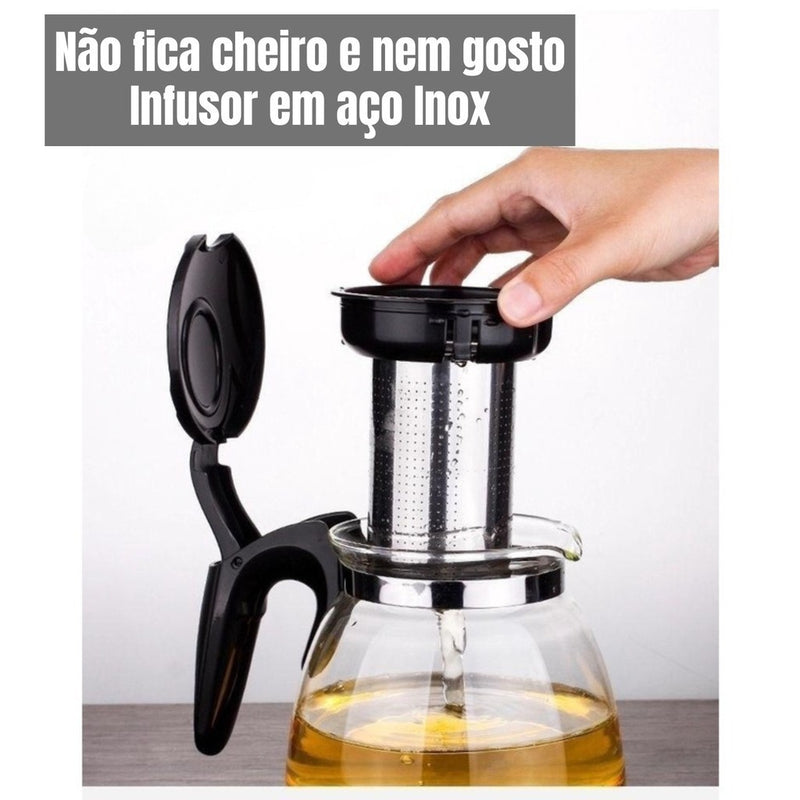 Bule De Vidro 950ml Com Passador Para Chá Café Inox Bule Com Tampa