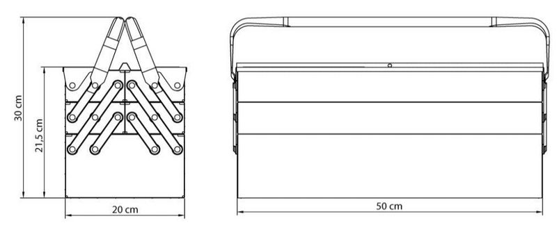 Caixa para ferramentas sanfonada com 5 gavetas