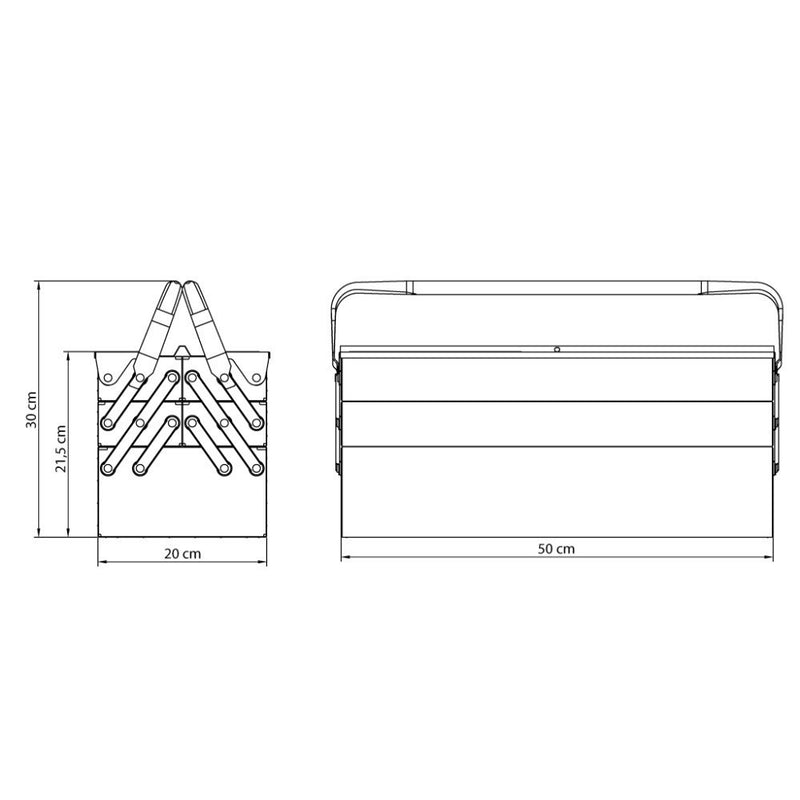 Caixa para ferramentas sanfonada com 5 gavetas